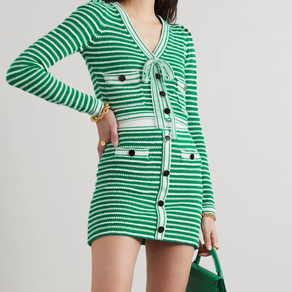 SELF-PORTRAIT Stripped cotton-blend cardigan